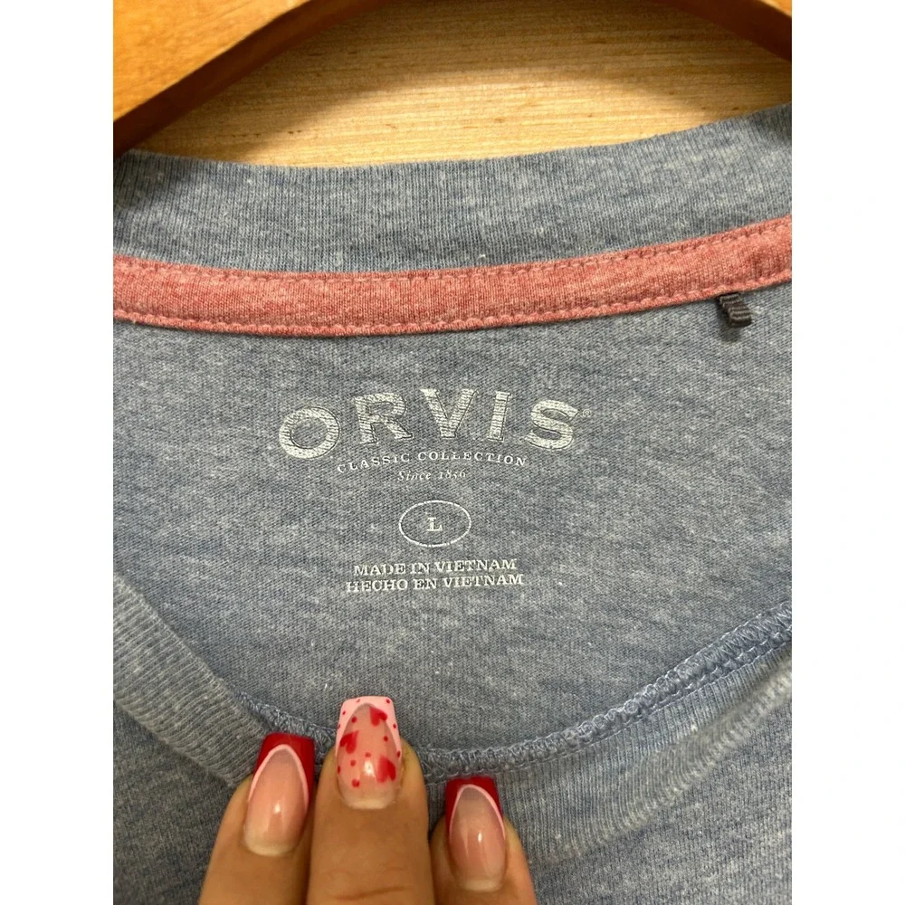 Orvis Mens Graphic‎ T-Shirt Blue Heather American Flag Fishing Rods Large